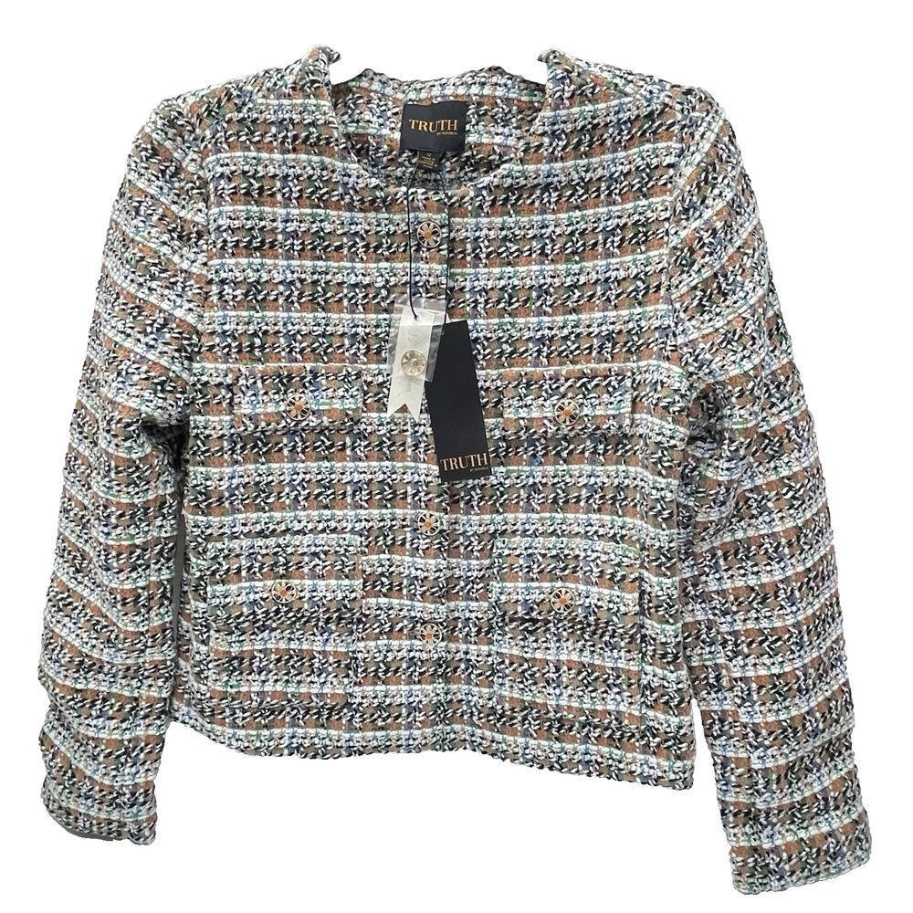 Truth by Republic Women's 12 Tweed Button Up Lined Preppy Workwear Blazer Jacket